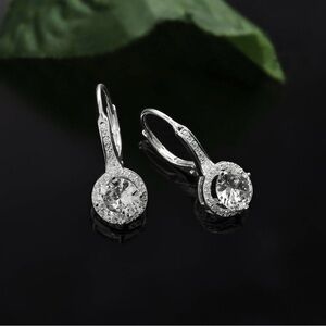 Mia Sarine Rhodium-Plated 925 Sterling Silver Cubic Zirconia Halo Earrings